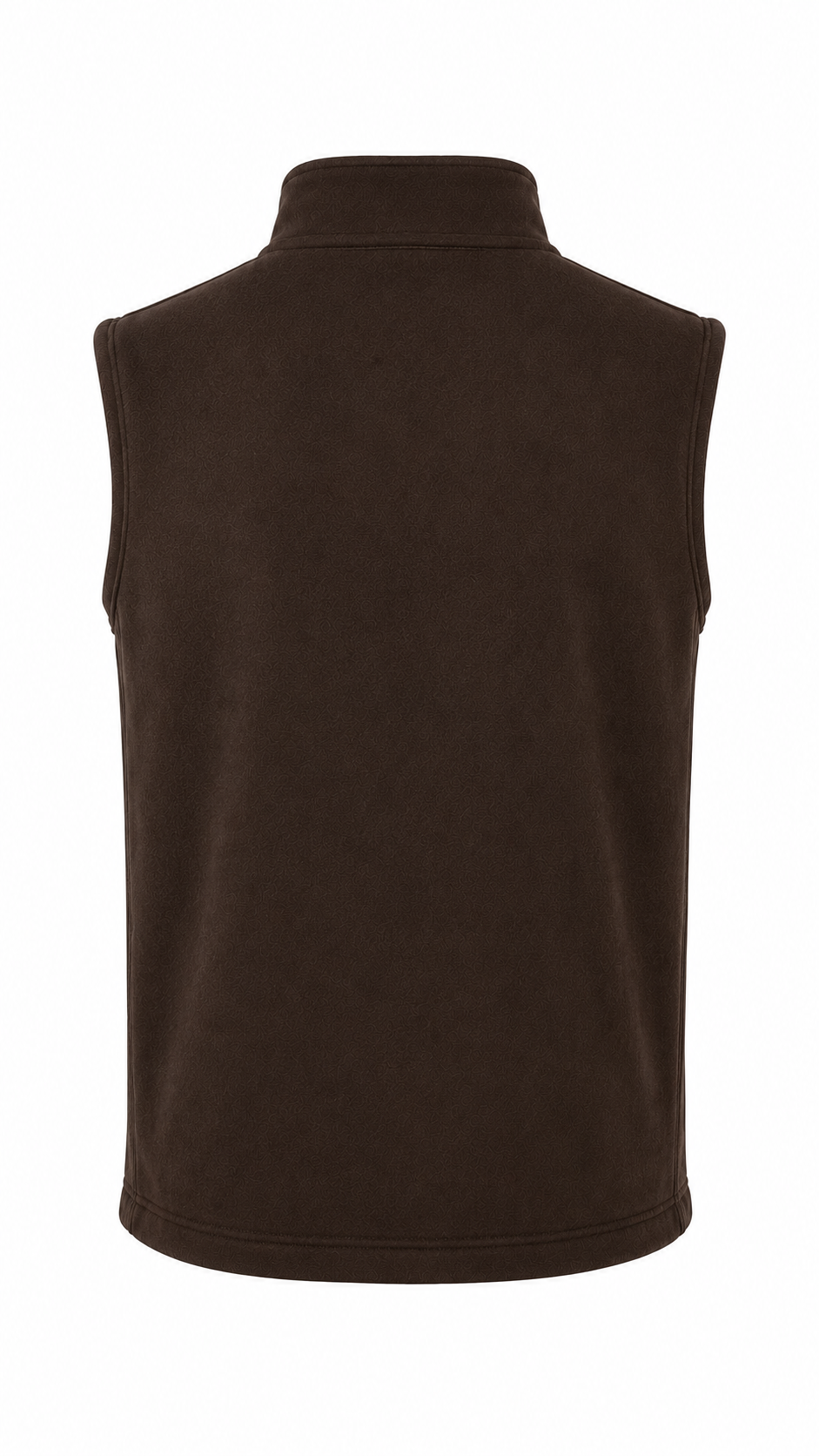 Back view of men's brown softshell zip-up vest, highlighting weather-resistant layering built to last.