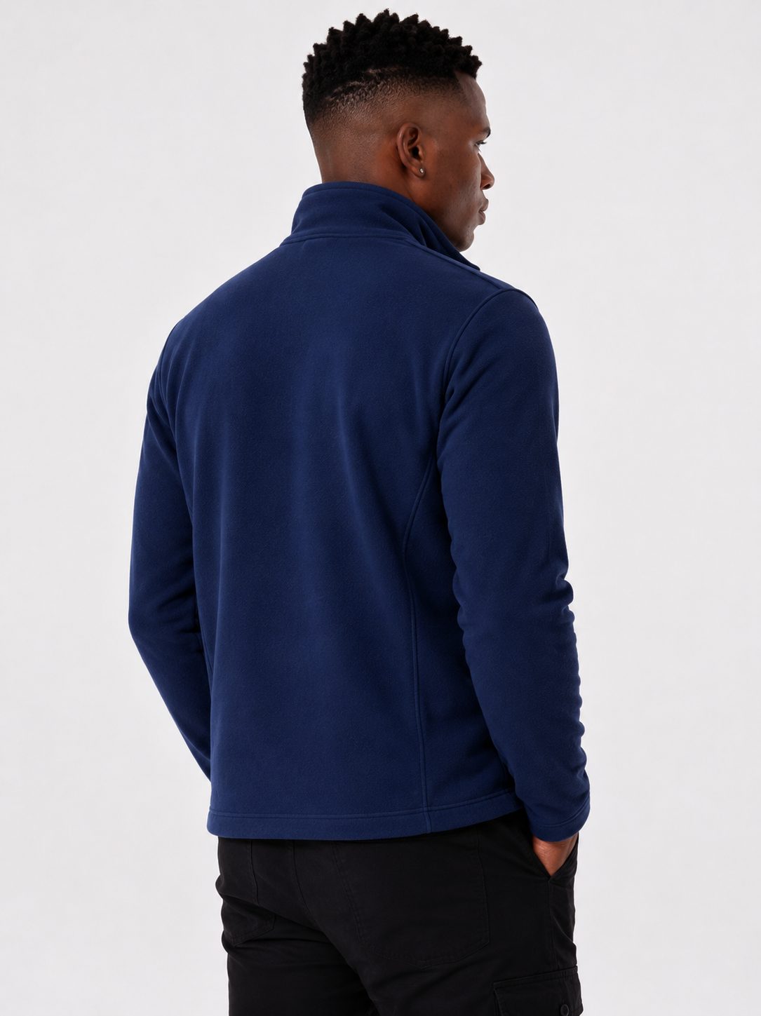 Back view of men's royal blue softshell jacket, highlighting weather-resistant layering built to last.