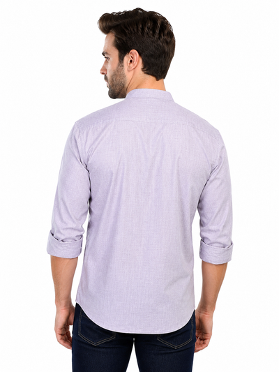 Side view of In-Sattva men's charcoal grey cotton hip-length button-down shirt