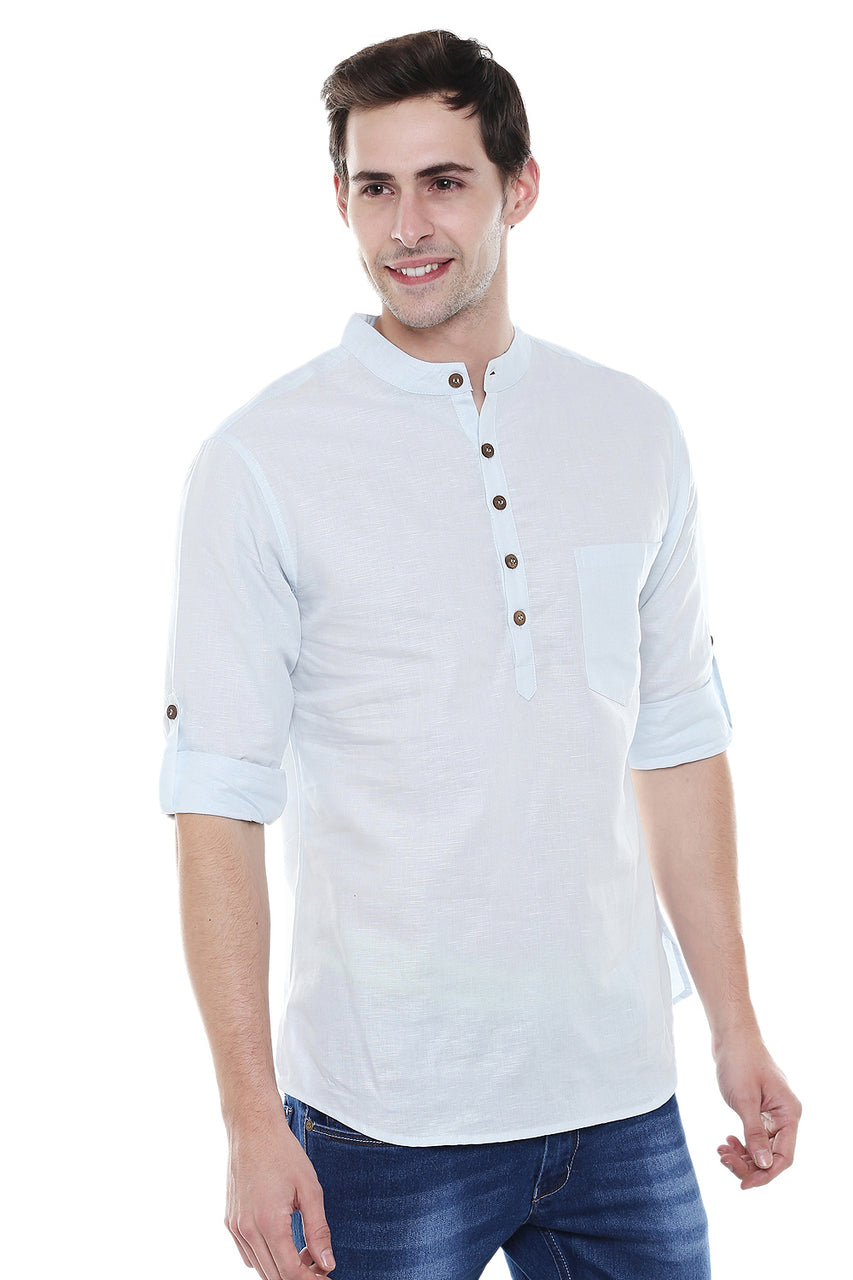 Alternate side view of In-Sattva men's pure cotton band-collar hip-length kurta tunic