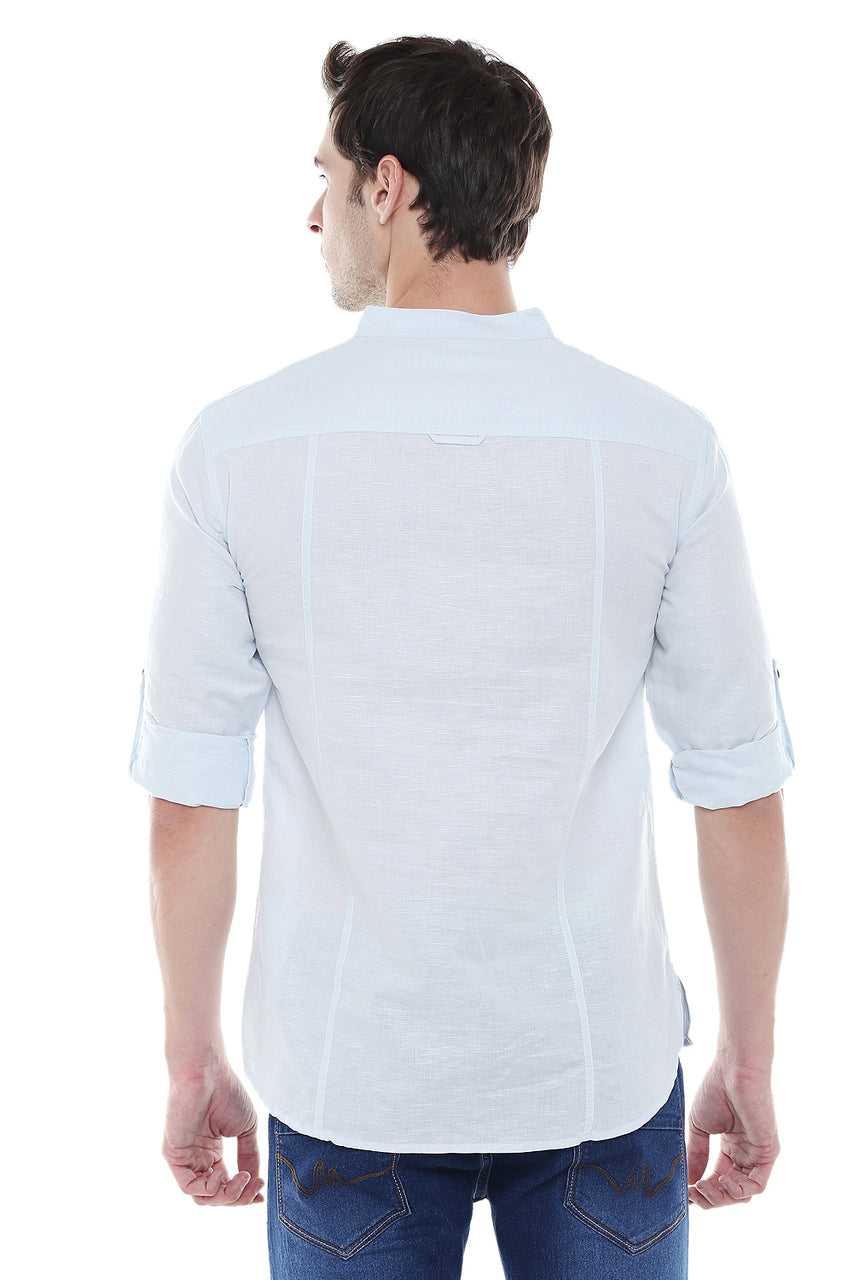 Back view of In-Sattva men's pure cotton band-collar hip-length kurta tunic