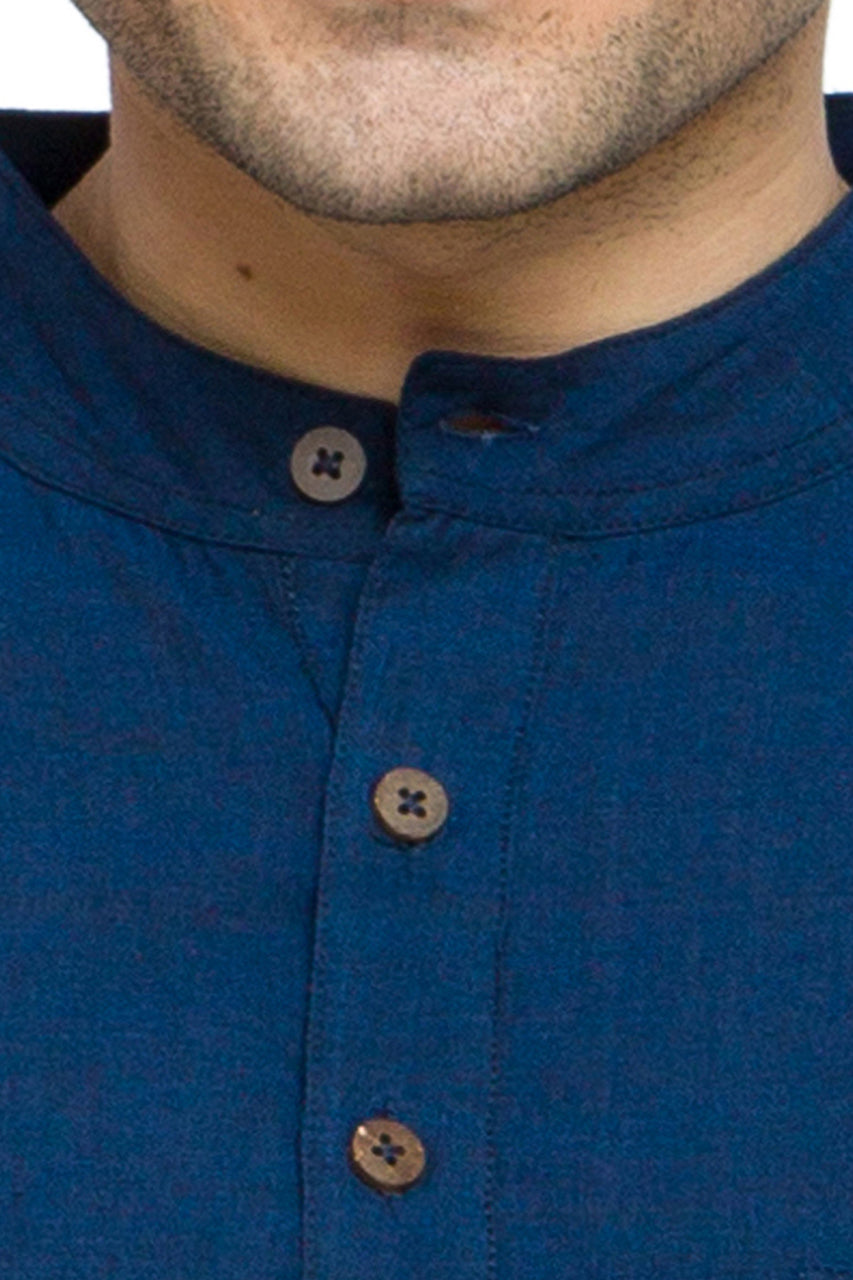 Men's cotton band collar knee-length kurta style 2, back view.