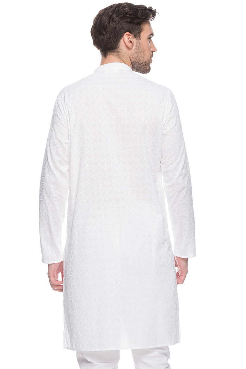 Men's cotton band collar knee-length kurta style 3, alternate side view.