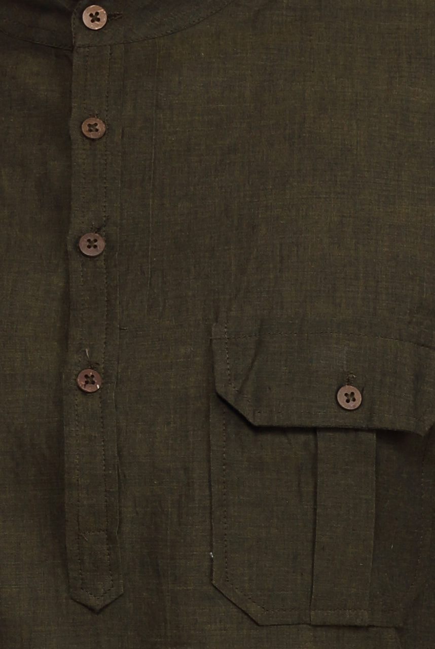 Men's cotton band collar knee-length kurta style 4, back view.