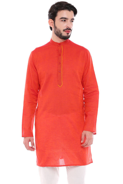 Men's cotton knee-length kurta, alternate front view.