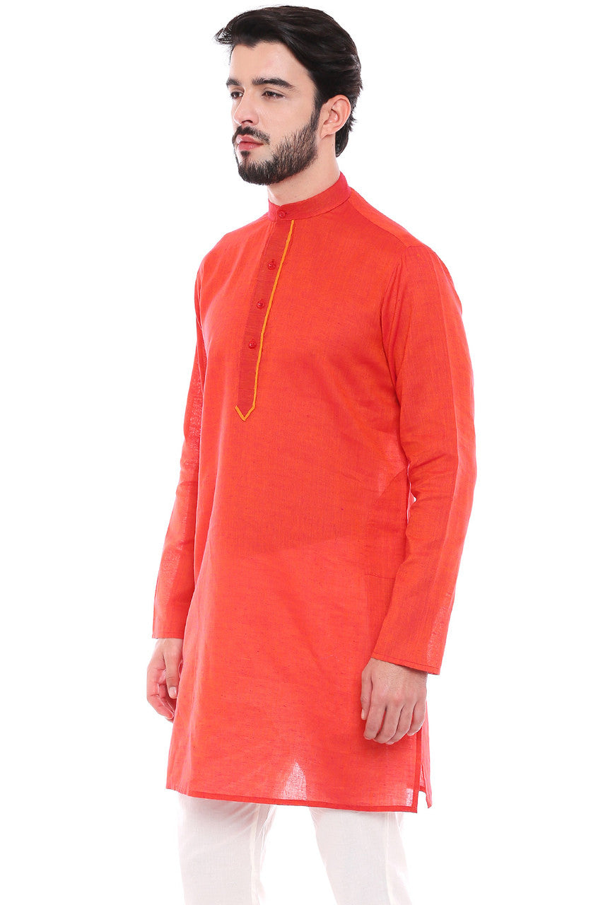 Men's cotton knee-length kurta, alternate side view.