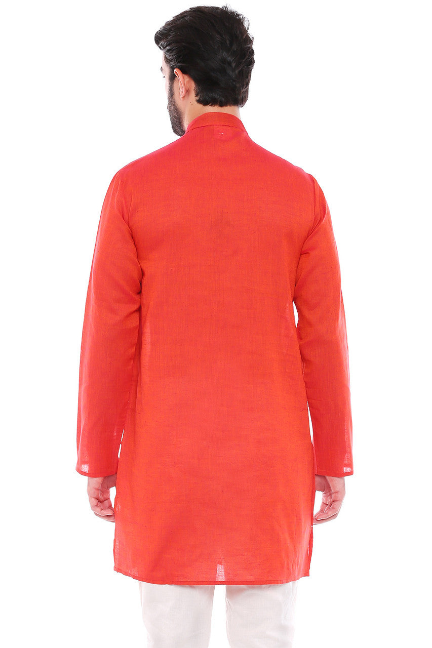 Men's cotton knee-length kurta, back view.