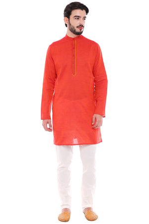 Men's cotton knee-length kurta, front view.