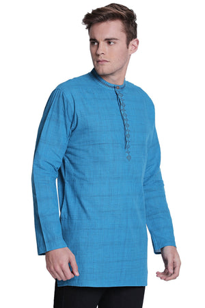 Men's embroidered cotton band collar knee-length style 2, front view.