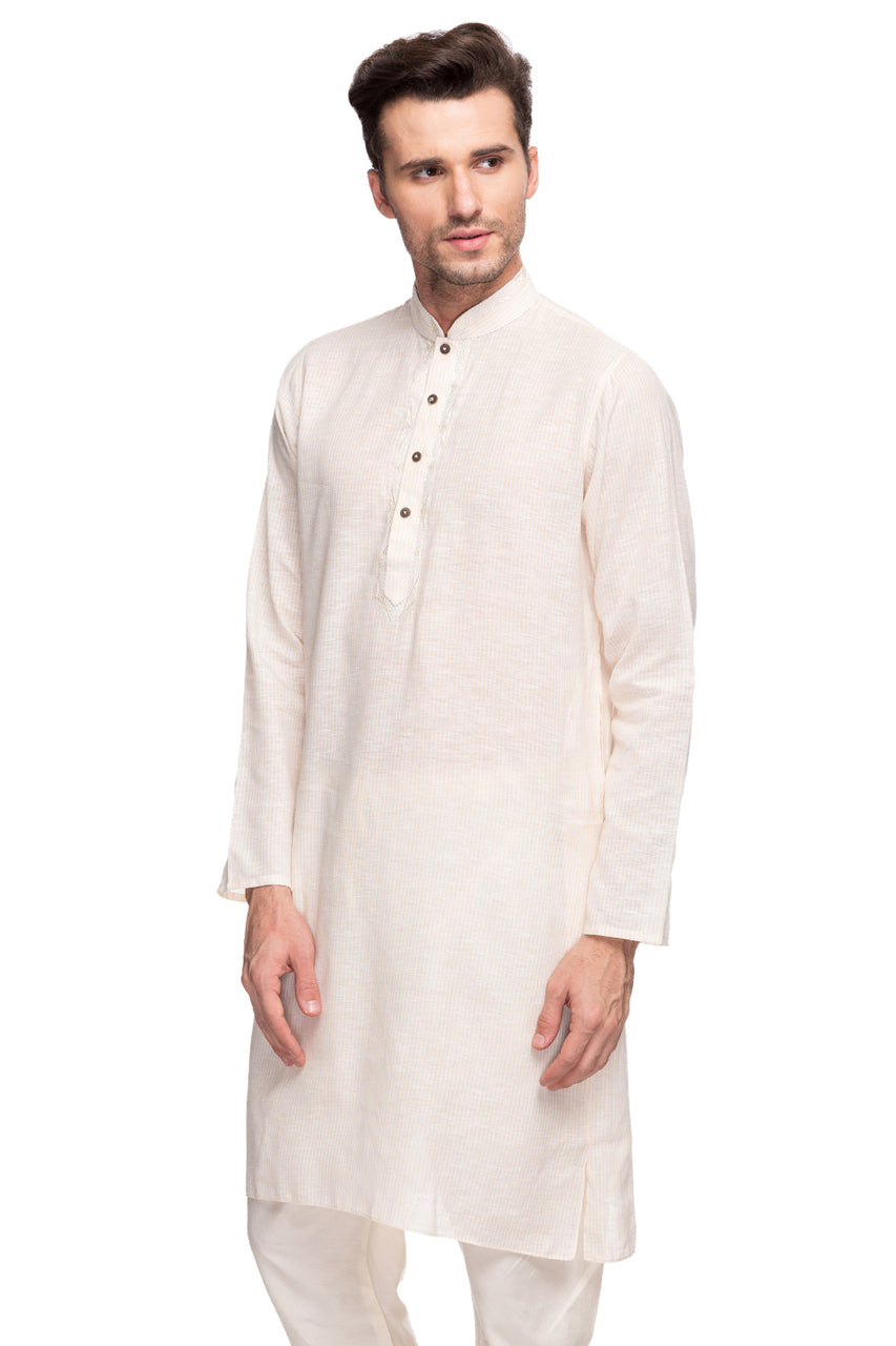 Men's embroidered cotton band collar knee-length style 3, alternate front view.