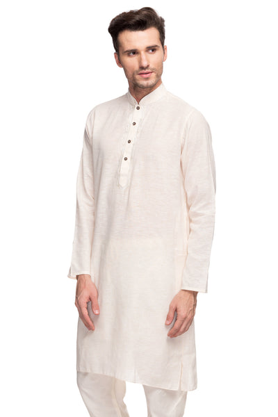 Men's embroidered cotton band collar knee-length style 3, alternate front view.