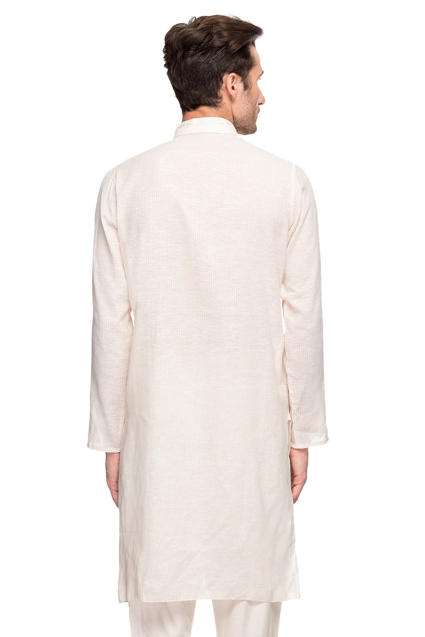 Men's embroidered cotton band collar knee-length style 3, alternate side view.