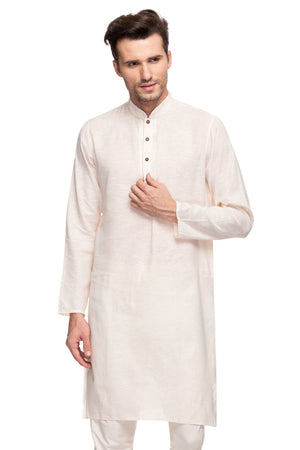 Men's embroidered cotton band collar knee-length style 3, front view.