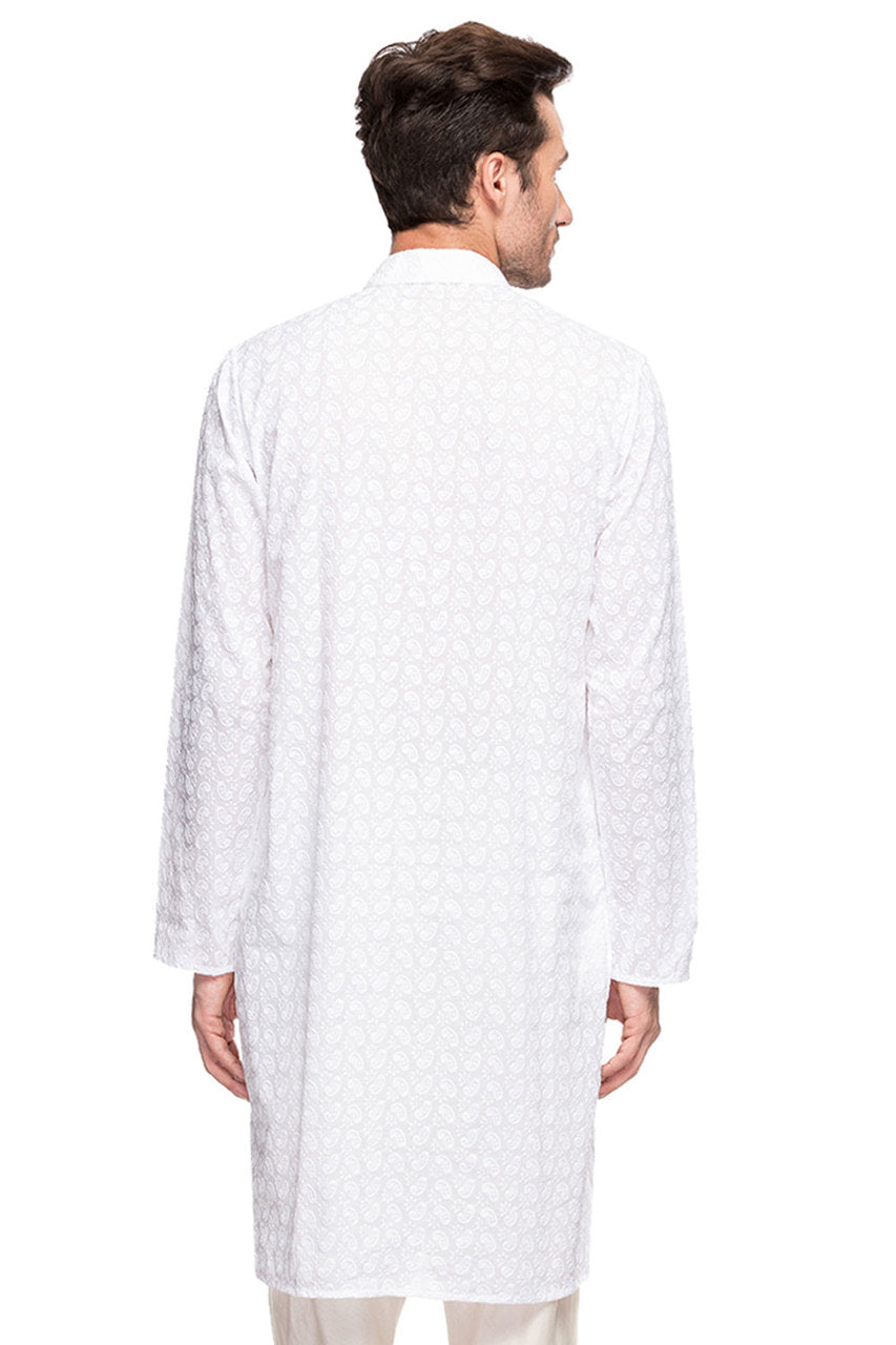 Men's embroidered cotton band collar knee-length style 4, alternate side view.