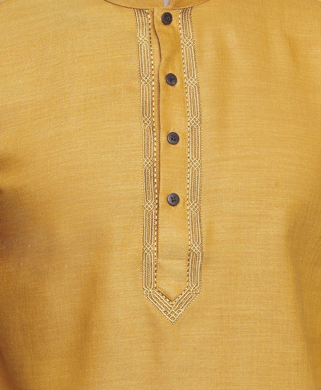 Men's embroidered cotton blend knee-length kurta, alternate side view.