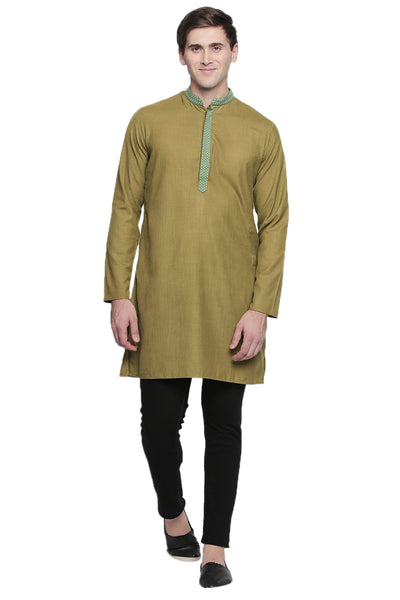 Men's embroidered cotton blend knee-length kurta style 2, alternate front view.