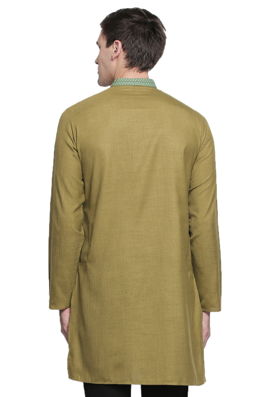 Men's embroidered cotton blend knee-length kurta style 2, alternate side view.