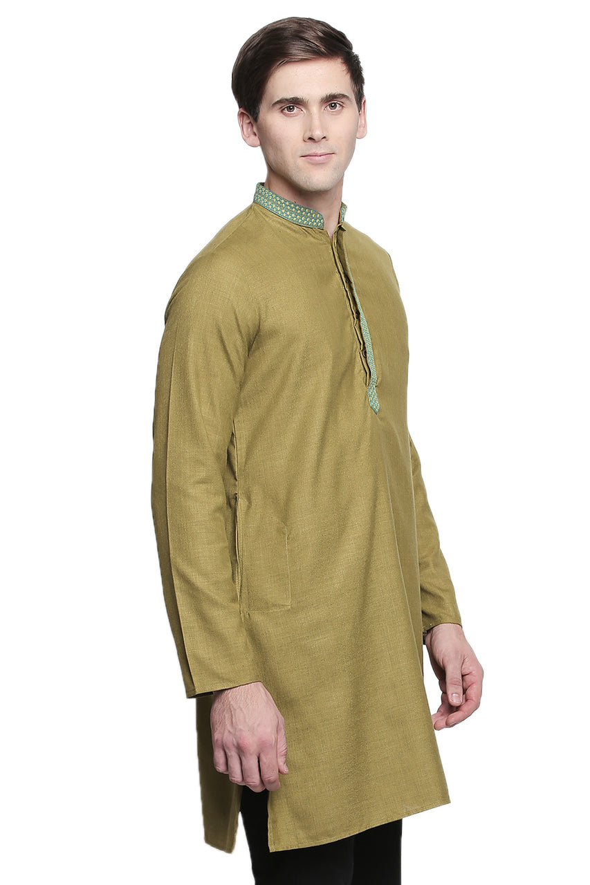 Men's embroidered cotton blend knee-length kurta style 2, back view.