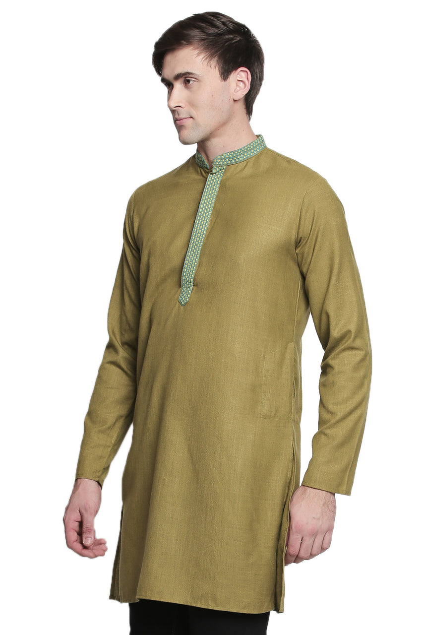 Men's embroidered cotton blend knee-length kurta style 2, close-up detail.