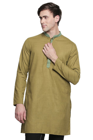Men's embroidered cotton blend knee-length kurta style 2, front view.