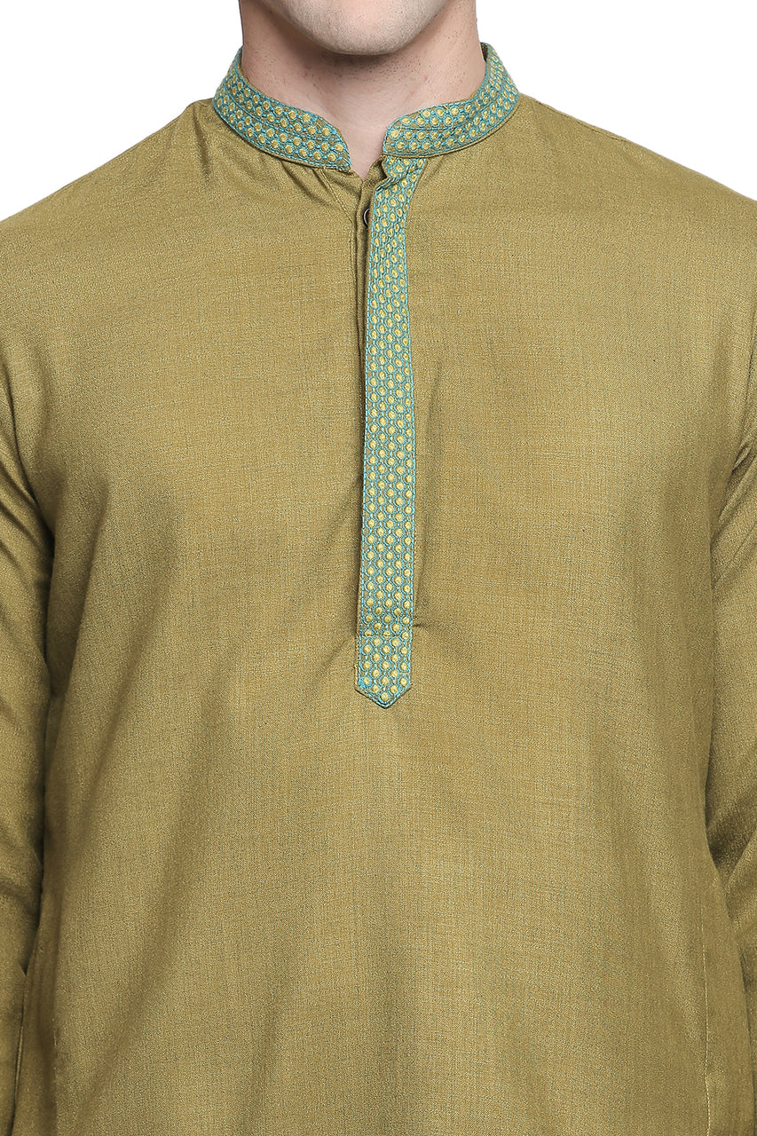 Men's embroidered cotton blend knee-length kurta style 2, side view.
