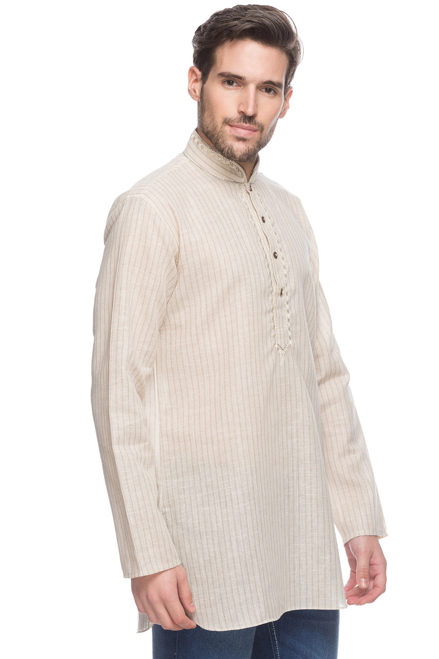 Men's embroidered cotton blend knee-length kurta style 2, alternate front view.