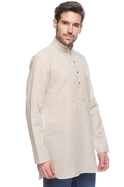 Men's embroidered cotton blend knee-length kurta style 2, alternate front view.