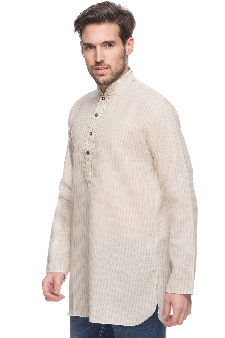 Men's embroidered cotton blend knee-length kurta style 2, alternate side view.