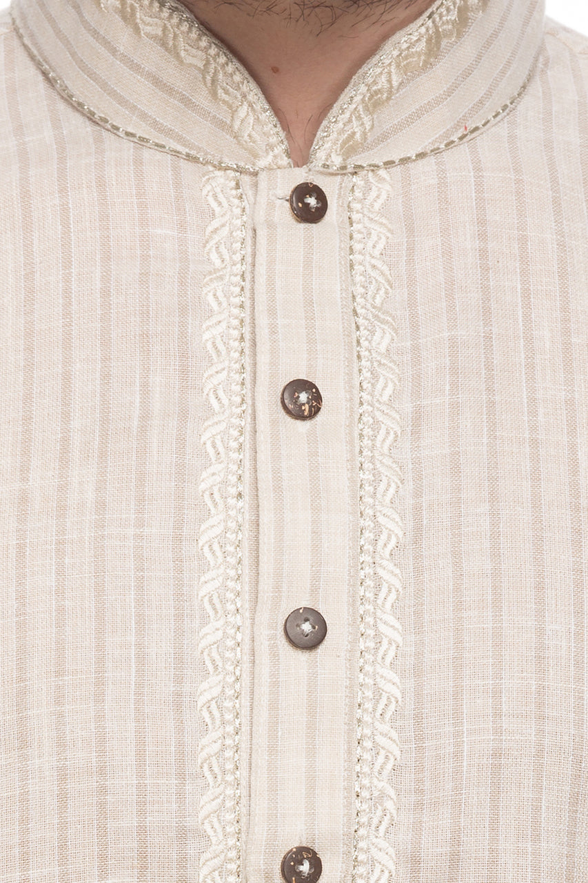 Men's embroidered cotton blend knee-length kurta style 2, back view.
