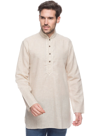 Men's embroidered cotton blend knee-length kurta style 2, front view.