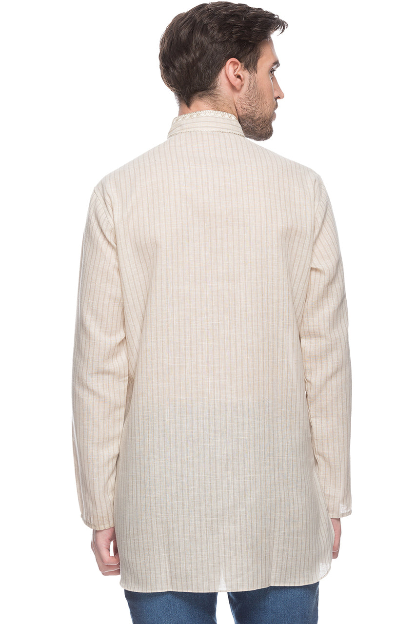 Men's embroidered cotton blend knee-length kurta style 2, side view.
