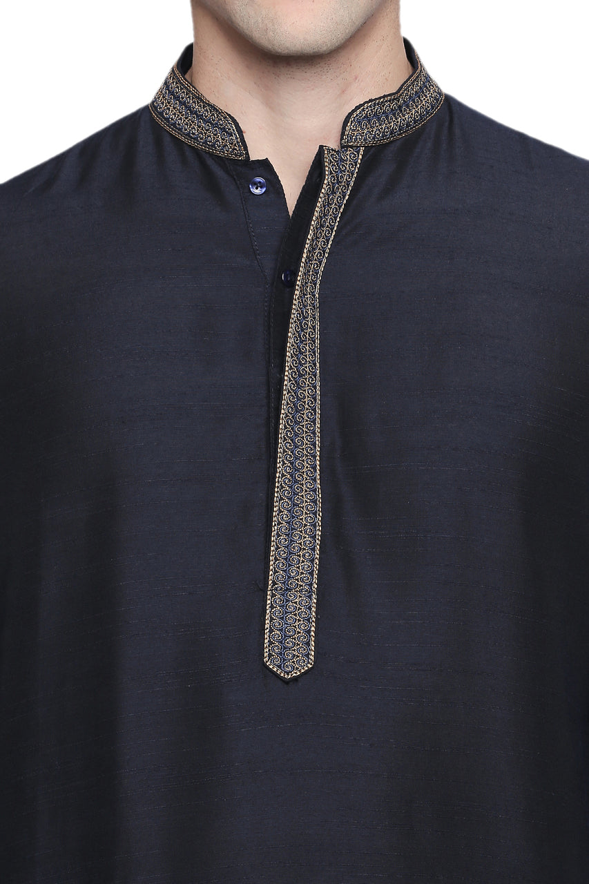 Men's embroidered cotton blend knee-length kurta style 3, side view.