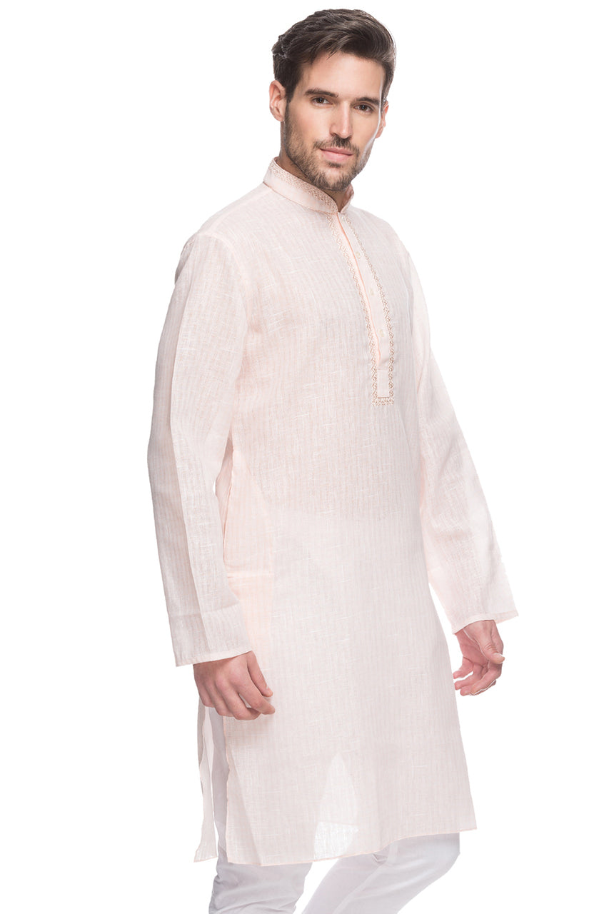 Men's embroidered cotton blend knee-length kurta style 3, alternate side view.
