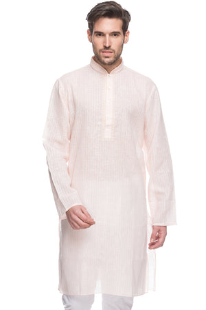Men's embroidered cotton blend knee-length kurta style 3, front view.