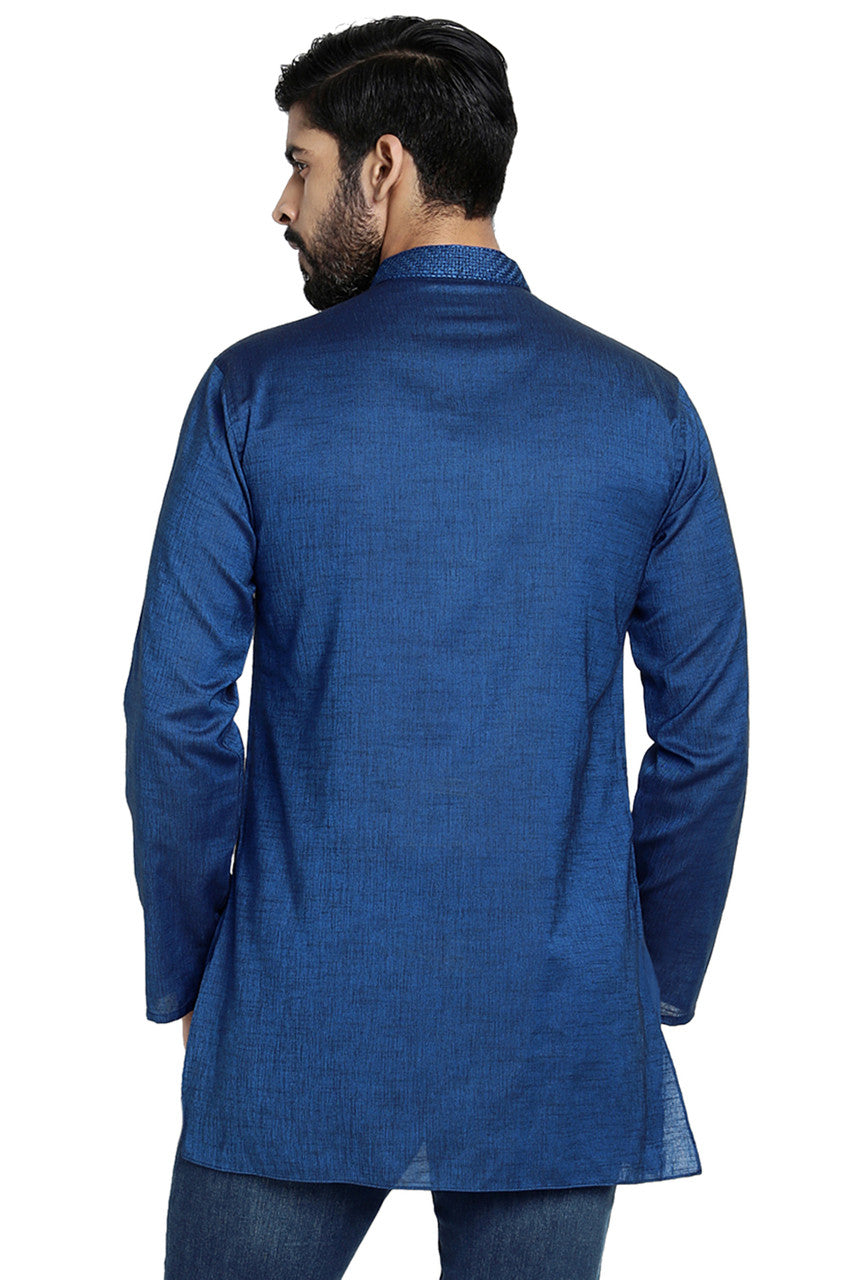 Men's embroidered cotton blend knee-length kurta style 4, alternate side view.