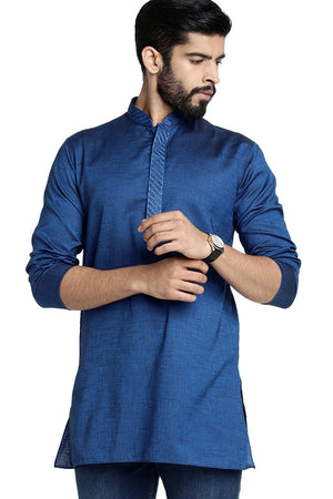 Men's embroidered cotton blend knee-length kurta style 4, front view.