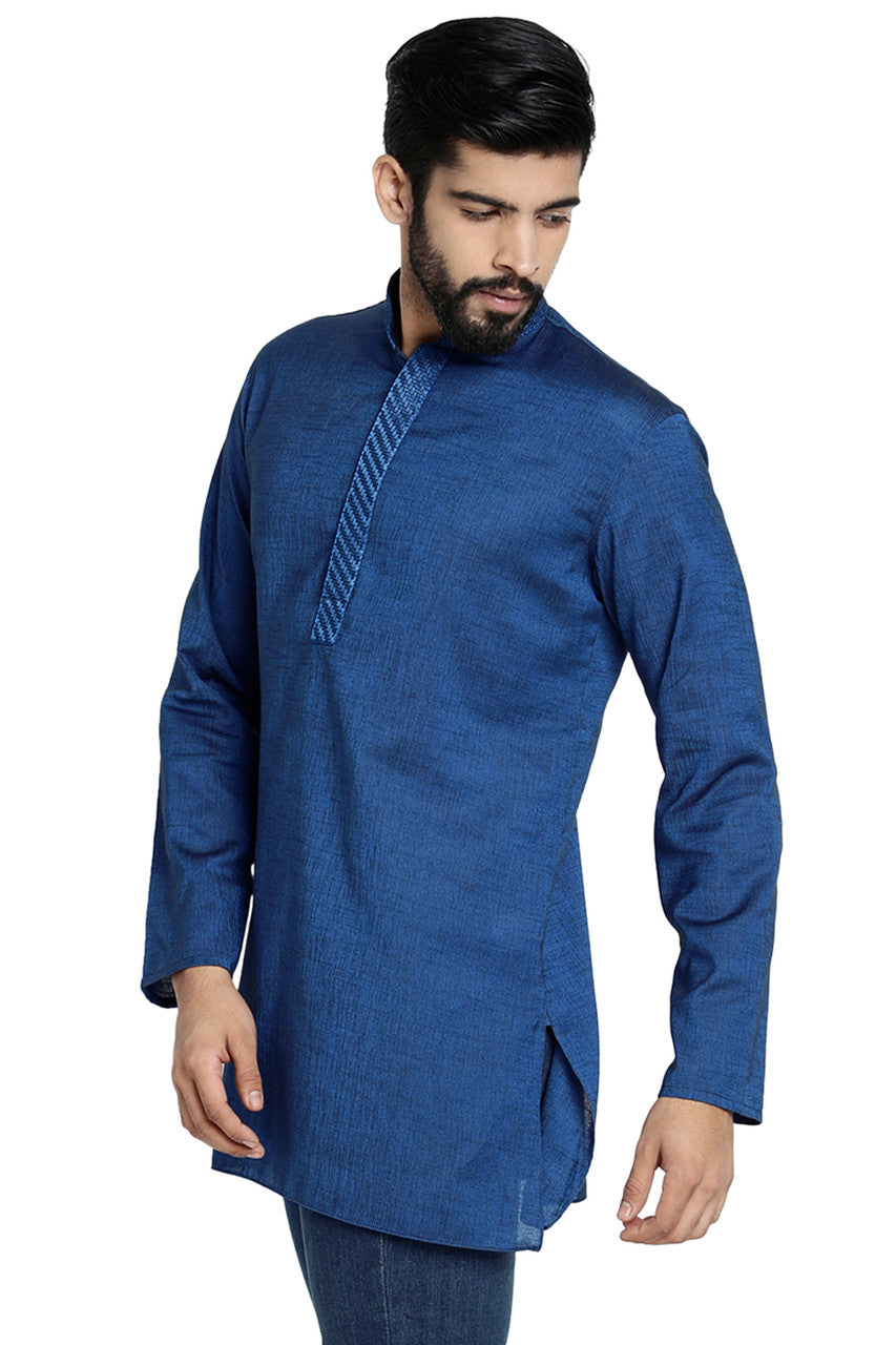 Men's embroidered cotton blend knee-length kurta style 4, side view.