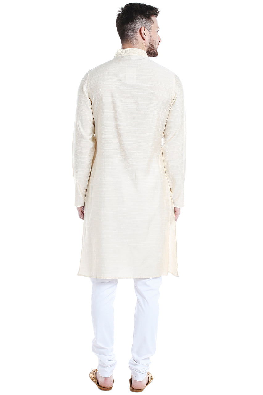 Men's embroidered rayon band collar knee-length style 2, alternate front view.