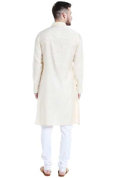 Men's embroidered rayon band collar knee-length style 2, alternate front view.