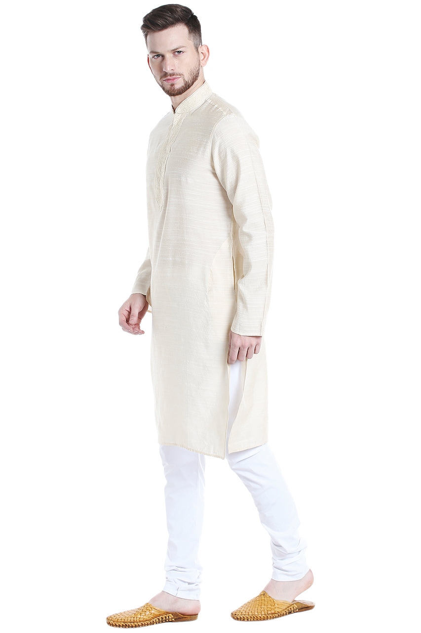Men's embroidered rayon band collar knee-length style 2, alternate side view.