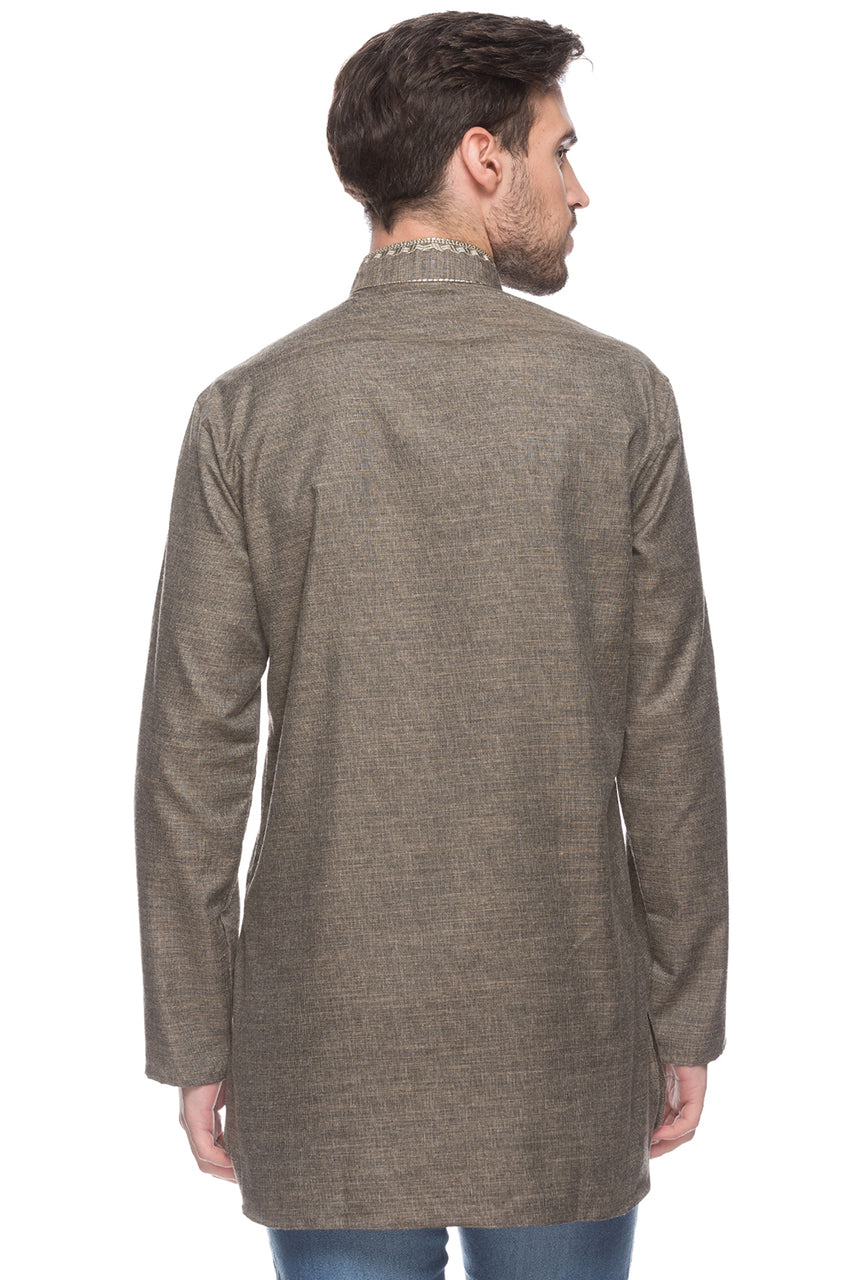 Men's embroidered rayon knee-length kurta, alternate side view.