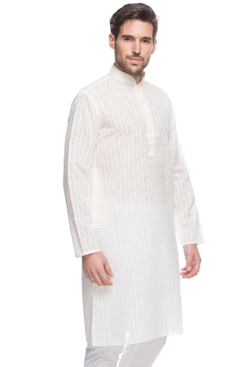 Men's embroidered rayon knee-length kurta style 2, alternate front view.