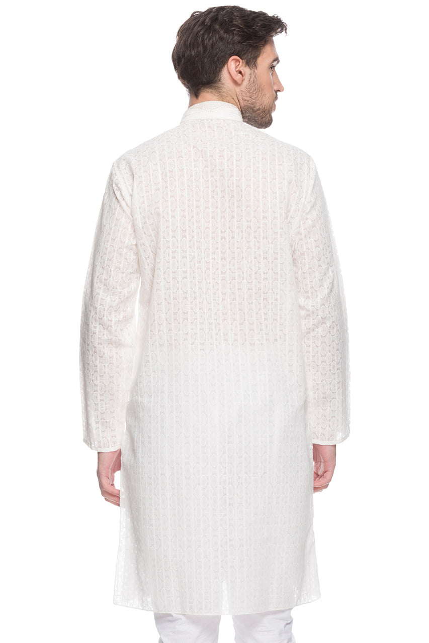 Men's embroidered rayon knee-length kurta style 2, alternate side view.