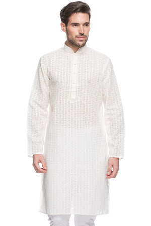 Men's embroidered rayon knee-length kurta style 2, front view.