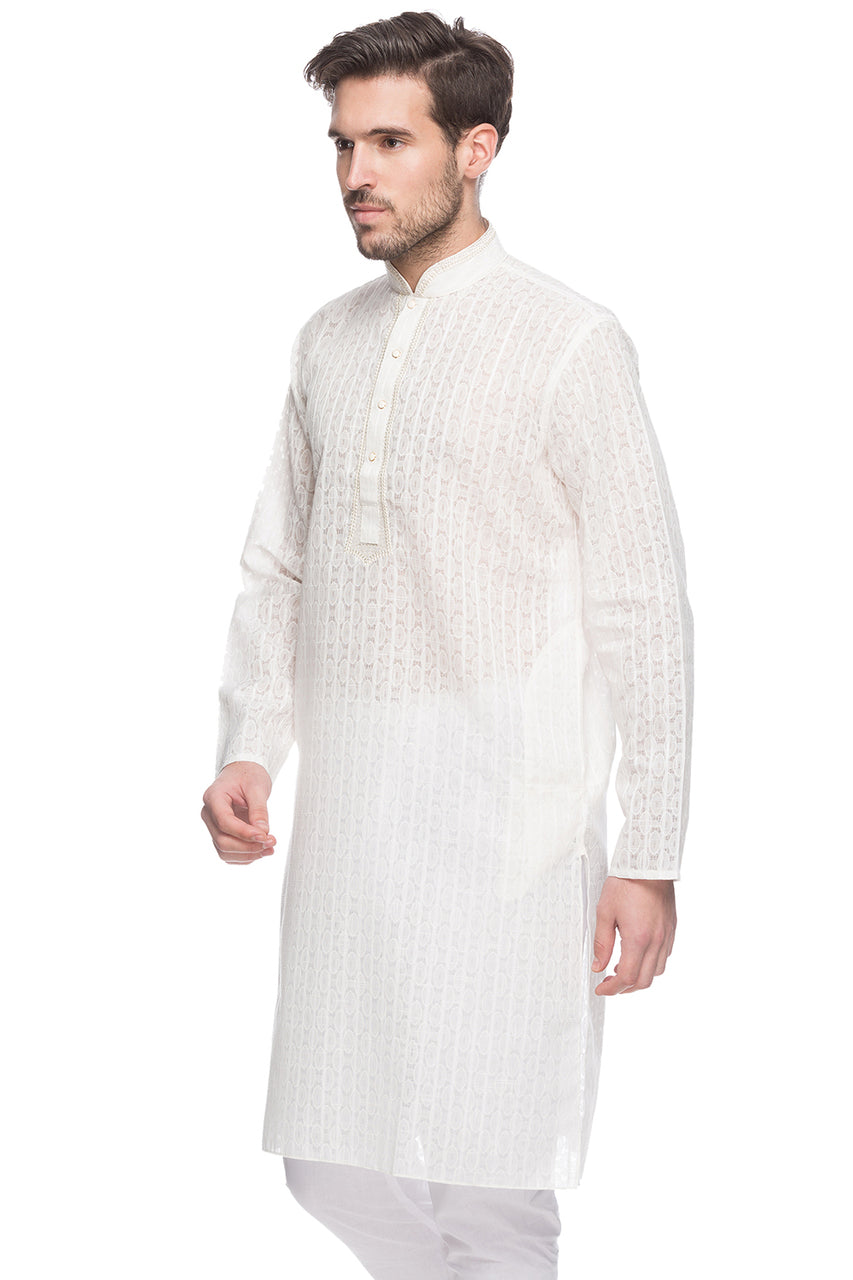 Men's embroidered rayon knee-length kurta style 2, side view.