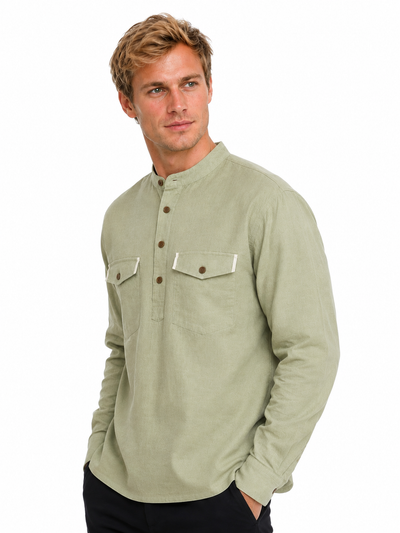 Side view of In-Sattva men's lime green double-breasted hip-length kurta tunic
