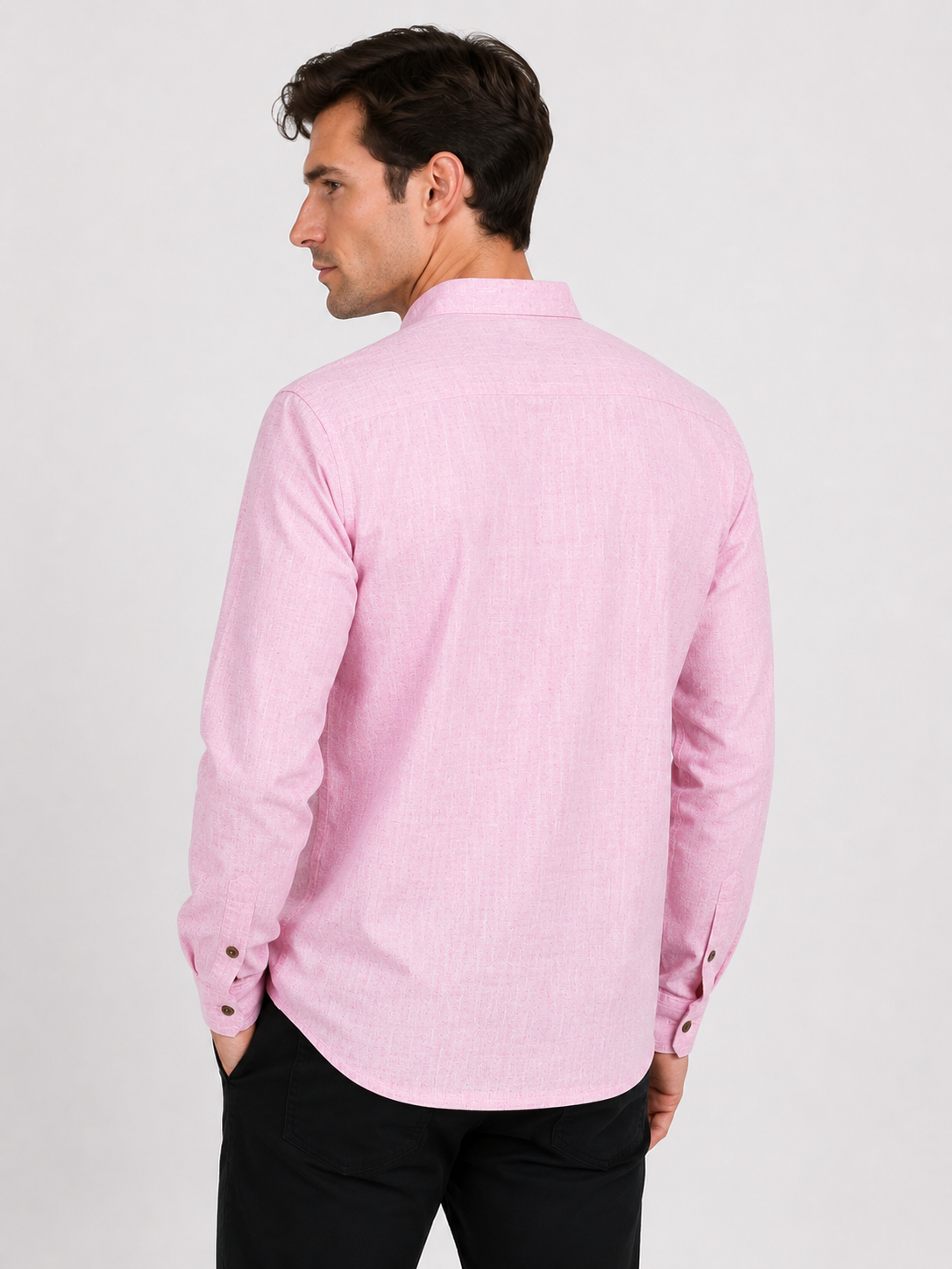 Side view of In-Sattva men's mauve pink double-breasted hip-length kurta tunic
