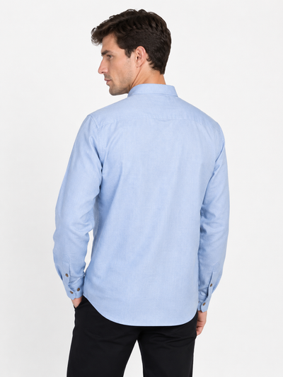 Side view of In-Sattva men's natural linen double-breasted hip-length kurta tunic