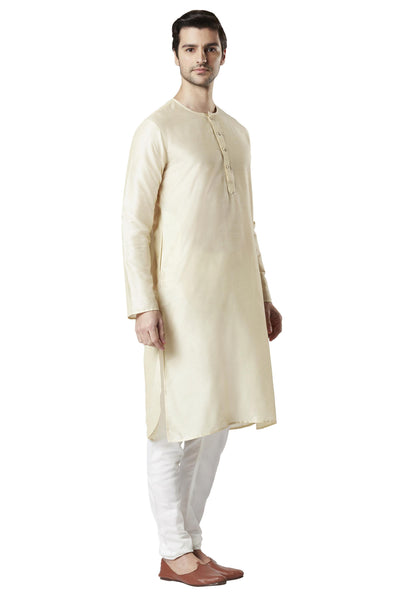 Men's viscose band collar knee-length kurta, alternate front view.