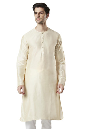 Men's viscose band collar knee-length kurta, front view.